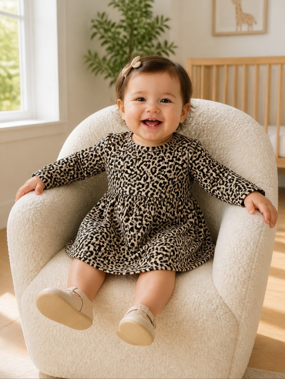 Old Navy Toddler Girl 2T Leopard Print Long Sleeve Jersey Knit Shift Dress Dots